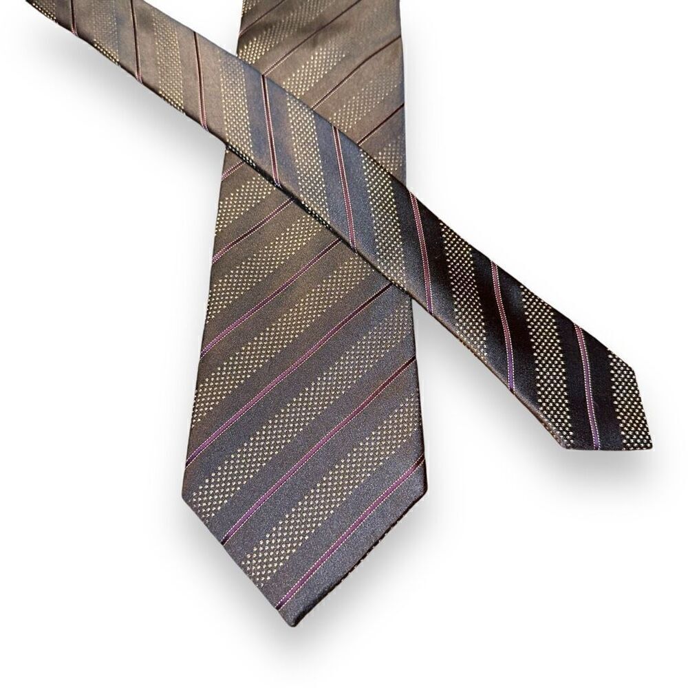 Ermenegildo Zegna Gray & Purple Striped Handmade in Italy Tie